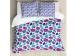 Abakuhaus Set Copripiumino Blu E Rosa Per Letti Singoli, Foglie Tropicali Rotonde, Antiacaro, Adatto A Chi Soffre Di Allergie, Con Federa, 155 Cm X 220 Cm - 80 X 80 Cm, Multicolore