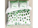 Abakuhaus Set Copripiumino A Trifoglio Per Letti Singoli, Trifoglio Di San Patrizio, Antiacaro, Adatto A Chi Soffre Di Allergie, Con Federa, 155 Cm X 220 Cm - 80 X 80 Cm, Verde Smeraldo-Felce