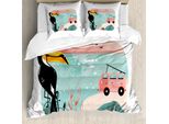 Abakuhaus Set Copripiumino Con Motivo Grafico Per Letti Singoli, Van E Toucan, Antiacaro, Adatto A Chi Soffre Di Allergie, Con Federa, 200 Cm X 200 Cm - 80 X 80 Cm, Multicolore