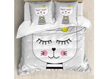 Abakuhaus Set Copripiumino Per Letto Singolo, Meow Princess Con Corona, Antiacaro, Adatto A Chi Soffre Di Allergie, Con Federa, 200 Cm X 200 Cm - 80 X 80 Cm, Grigio Rosa