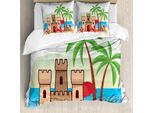 Abakuhaus Set Copripiumino Grafico Per Letti Singoli, Sand Castle Crab Fun, Antiacaro, Adatto A Chi Soffre Di Allergie, Con Federa, 155 Cm X 220 Cm - 80 X 80 Cm, Multicolore