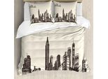 Abakuhaus Georgia Set Copripiumino Per Letti Singoli, Grunge Skyline Urbano Vintage, Antiacaro Adatto A Chi Soffre Di Allergie Con Federa, 200 Cm X 200 Cm - 80 X 80 Cm, Taupe Scuro E Eggshell