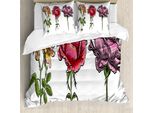 Abakuhaus Set Copripiumino Per Letti Singoli, Vari Tipi Di Fiori Rosa, Antiacaro, Adatto A Chi Soffre Di Allergie, Con Federa, 200 Cm X 200 Cm - 80 X 80 Cm, Rosa-Verde Chiaro