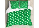 Abakuhaus Set Copripiumino Per Letto Singolo, Motivo A Trifogli, Antiacaro E Anallergico, Con Federa, 200 Cm X 200 Cm - 80 X 80 Cm, Verde E Bianco