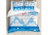 Abakuhaus Set Copripiumino Con Motivo Grafico Per Letti Singoli, Seascape Art Dolphins, Antiacaro, Adatto A Chi Soffre Di Allergie, Con Federa, 155 Cm X 220 Cm - 80 X 80 Cm, Multicolore