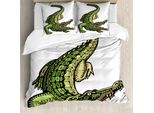 Abakuhaus Set Copripiumino Per Letto Singolo Con Motivo Coccodrillo, Alligatore Dettagliato, Antiacaro, Adatto A Chi Soffre Di Allergie, Con Federa, 200 Cm X 200 Cm - 80 X 80 Cm, Crema Verde Lime Bianco