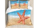 Abakuhaus Cancun Set Copripiumino Per Letti Singoli, Stelle Marine Sulla Spiaggia, Antiacaro, Adatto A Chi Soffre Di Allergie, Con Federa, 200 Cm X 200 Cm - 80 X 80 Cm, Multicolore