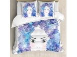 Abakuhaus Set Copripiumino Astratto Per Letto Singolo, Ragazza Floreale Surreale, Antiacaro E Anallergico Con Federa, 155 Cm X 220 Cm - 80 X 80 Cm, Bianco Lavanda-Blu