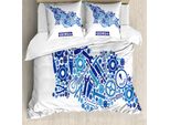 Abakuhaus Georgia Set Copripiumino Per Letti Singoli, Motivo Hammer Cogwheels, Antiacaro E Anallergico, Con Federa, 200 Cm X 200 Cm - 80 X 80 Cm, Blu Scuro E Azzurro Cielo