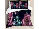 Abakuhaus Set Copripiumino Vintage Rosa Per Letti Singoli, Dreamy Romantic Flower, Antiacaro, Adatto A Chi Soffre Di Allergie, Con Federa, 200 Cm X 200 Cm - 80 X 80 Cm, Blu Ardesia Fucsia