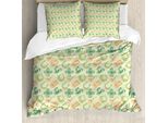 Abakuhaus Set Copripiumino A Quadrifoglio Per Letti Singoli, Irish Folk, Antiacaro, Adatto A Chi Soffre Di Allergie, Con Federa, 155 Cm X 220 Cm - 80 X 80 Cm, Verde Chiaro Multicolore