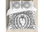 Abakuhaus Set Copripiumino Alchimie Per Letti Singoli, Sun Con Motivo A Cuori, Antiacaro E Anallergico, Con Federa, 155 Cm X 220 Cm - 80 X 80 Cm, Grigio Antracite E Bianco