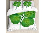 Abakuhaus Set Copripiumino A Trifoglio Per Letti Singoli, Dettagliato 4 Leaf Shamrock, Antiacaro, Adatto A Chi Soffre Di Allergie, Con Federa, 155 Cm X 220 Cm - 80 X 80 Cm, Verde Felce, Giallo, Verde