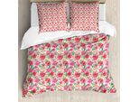 Abakuhaus Set Copripiumino Per Letto Singolo, Fiori Tropicali Estivi, Antiacaro, Adatto A Chi Soffre Di Allergie, Con Federa, 155 Cm X 220 Cm - 80 X 80 Cm, Rosa Giada-Verde-Bianco