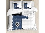 Abakuhaus Set Copripiumino Per Letto Singolo, Lettera Geometrica C, Antiacaro, Adatto A Chi Soffre Di Allergie, Con Federa, 200 Cm X 200 Cm - 80 X 80 Cm, Blu Scuro Grigio Scuro