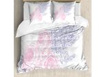 Abakuhaus Set Copripiumino Vintage Rosa Per Letti Singoli, Romantico Motivo Lavanda, Antiacaro E Anallergico, Con Federa, 200 Cm X 200 Cm - 80 X 80 Cm, Rosa Pallido E Blu Chiaro