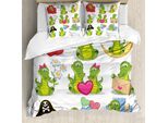 Abakuhaus Set Copripiumino Per Letto Singolo, Personaggi In Azione, Antiacaro, Adatto A Chi Soffre Di Allergie, Con Federa, 155 Cm X 220 Cm - 80 X 80 Cm, Verde Lime Multicolore