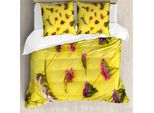 Abakuhaus Set Copripiumino Naturale Per Letti Singoli, Delicati Fiori Primaverili, Antiacaro, Adatto A Chi Soffre Di Allergie, Con Federa, 155 Cm X 220 Cm - 80 X 80 Cm, Giallo Pastello Multicolore