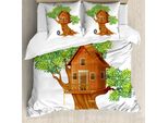 Abakuhaus Set Copripiumino Per Letto Singolo, Casetta Sull'albero Su Pali, Antiacaro, Adatto A Chi Soffre Di Allergie, Con Federa, 155 Cm X 220 Cm - 80 X 80 Cm, Pale Caramel LindgrüN