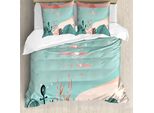 Abakuhaus Set Copripiumino Con Motivo Grafico Per Letti Singoli, Motivo Acquatico, Antiacaro, Adatto A Chi Soffre Di Allergie, Con Federa, 155 Cm X 220 Cm - 80 X 80 Cm, Coral Seafoam