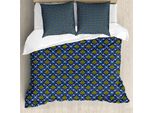 Abakuhaus Set Copripiumino Antico Orientale Per Letti Singoli, Motivi Folk Scuri, Antiacaro, Adatto A Chi Soffre Di Allergie, Con Federa, 200 Cm X 200 Cm - 80 X 80 Cm, Giallo Cielo Blu Intenso