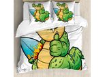 Abakuhaus Set Copripiumino Per Letto Singolo, Motivo Chunky Surfer, Antiacaro, Adatto A Chi Soffre Di Allergie, Con Federa, 200 Cm X 200 Cm - 80 X 80 Cm, Fern Green Multicolor