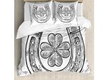 Abakuhaus Set Copripiumino Per Letti Singoli, Immagine Shamrock E Horseshoe, Antiacaro E Anallergico, Con Federa, 200 Cm X 200 Cm - 80 X 80 Cm, Grigio Antracite E Bianco