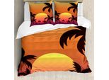 Abakuhaus Set Copripiumino Con Motivo Grafico Per Letti Singoli, Tramonto Con Palme, Antiacaro, Adatto A Chi Soffre Di Allergie, Con Federa, 200 Cm X 200 Cm - 80 X 80 Cm, Multicolore