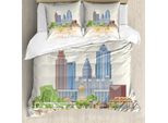 Abakuhaus Georgia Set Copripiumino Per Letti Singoli, Grafica Con Silhouette Della Città, Antiacaro, Adatto A Chi Soffre Di Allergie, Con Federa, 155 Cm X 220 Cm - 80 X 80 Cm, Avorio Multicolore