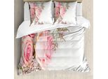 Abakuhaus Set Copripiumino Vintage Rose Per Letti Singoli, Foto Ravvicinata Fiori, Antiacaro, Adatto A Chi Soffre Di Allergie, Con Federa, 200 Cm X 200 Cm - 80 X 80 Cm, Rosa Pallido Bianco