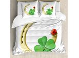Abakuhaus Set Copripiumino A Quadrifoglio Per Letti Singoli, Horseshoe Ladybug Shamrock, Antiacaro, Adatto A Chi Soffre Di Allergie, Con Federa, 155 Cm X 220 Cm - 80 X 80 Cm, Grigio Giallo Vermiglio