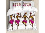 Abakuhaus Set Copripiumino Astratto Per Letto Singolo, African Lady Dancers, Antiacaro, Adatto A Chi Soffre Di Allergie, Con Federa, 200 Cm X 200 Cm - 80 X 80 Cm, Terra Di Umbra Giallo