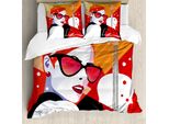 Abakuhaus Set Copripiumino Astratto Per Letto Singolo, Vibrant Instrumental, Antiacaro E Anallergico, Con Federa, 200 Cm X 200 Cm - 80 X 80 Cm, Arancione Vermiglio