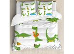 Abakuhaus Set Copripiumino Per Letto Singolo Con Motivo Coccodrillo, Personaggi Cartoon Allegri, Antiacaro E Anallergico Con Federa, 155 Cm X 220 Cm - 80 X 80 Cm, Verde Lime Multicolore