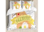 Abakuhaus Georgia Set Copripiumino Per Letti Singoli, Design State, Antiacaro, Adatto A Chi Soffre Di Allergie, Con Federa, 155 Cm X 220 Cm - 80 X 80 Cm, Pesca E Multicolore