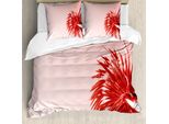 Abakuhaus Set Copripiumino In Colore Naturale Per Letti Singoli, Palm And Pure Sky, Antiacaro E Anallergico Con Federa, 200 Cm X 200 Cm - 80 X 80 Cm, Blush E Dark Coral