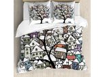 Set Copripiumino Abakuhaus Per Letti Singoli, Case Sugli Alberi, Antiacaro, Adatto A Chi Soffre Di Allergie, Con Federa, 155 Cm X 220 Cm - 80 X 80 Cm, Multicolore