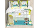 Abakuhaus Set Copripiumino Con Motivo Grafico Per Letti Singoli, Hot Summer Botanik Meer, Antiacaro, Adatto A Chi Soffre Di Allergie, Con Federa, 200 Cm X 200 Cm - 80 X 80 Cm, Multicolore