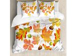Abakuhaus Set Copripiumino In Colore Naturale Per Letti Singoli, Foglie Ghiande Cuore, Antiacaro, Adatto A Chi Soffre Di Allergie, Con Federa, 155 Cm X 220 Cm - 80 X 80 Cm, Multicolore