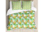Abakuhaus Set Copripiumino Per Letto Singolo, Petali Di Fiori Equatoriali, Antiacaro, Adatto A Chi Soffre Di Allergie, Con Federa, 155 Cm X 220 Cm - 80 X 80 Cm, Verde Trifoglio E Giallo