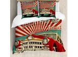 Abakuhaus Georgia Set Copripiumino Per Letti Singoli, Grunge Retro-Auto Sunburst, Antiacaro, Adatto A Chi Soffre Di Allergie, Con Federa, 155 Cm X 220 Cm - 80 X 80 Cm, Verde Paprika Giada