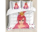 Abakuhaus Set Copripiumino Astratto Per Letto Singolo, Capelli Colorati E Fruttati, Antiacaro, Adatto A Chi Soffre Di Allergie, Con Federa, 155 Cm X 220 Cm - 80 X 80 Cm, Pesca Multicolore