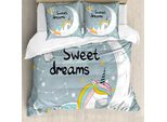 Abakuhaus Set Copripiumino Magic Moon Per Letti Singoli, Unicorno Su Mezzaluna, Antiacaro, Adatto A Chi Soffre Di Allergie, Con Federa, 200 Cm X 200 Cm - 80 X 80 Cm, Multicolore