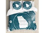 Abakuhaus Georgia Set Copripiumino Per Letti Singoli, Mappa Della Georgia Emblema Rotondo, Antiacaro Adatto A Chi Soffre Di Allergie Con Federa, 155 Cm X 220 Cm - 80 X 80 Cm, Verde Acqua Scuro Bianco
