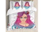 Abakuhaus Set Copripiumino Astratto Per Letto Singolo, Ragazza Dai Capelli Colorati, Antiacaro E Anallergico Con Federa, 155 Cm X 220 Cm - 80 X 80 Cm, Pesca E Multicolore