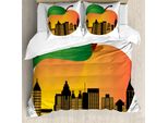 Abakuhaus Georgia Set Copripiumino Per Letti Singoli, Skyline Urbano Color Pesca, Antiacaro, Adatto A Chi Soffre Di Allergie, Con Federa, 155 Cm X 220 Cm - 80 X 80 Cm, Arancione Bianco Verde