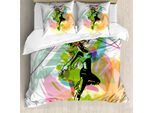 Abakuhaus Set Copripiumino Astratto Per Letto Singolo, Creativo E Urbano, Antiacaro, Adatto A Chi Soffre Di Allergie, Con Federa, 155 Cm X 220 Cm - 80 X 80 Cm, Verde Lime Multicolore
