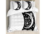Set Copripiumino Abakuhaus Magic Moon Per Letti Singoli, Crescent Doodle, Antiacaro, Adatto A Chi Soffre Di Allergie, Con Federa, 155 Cm X 220 Cm - 80 X 80 Cm, Grigio Antracite E Bianco