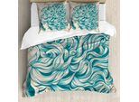 Abakuhaus Set Copripiumino Astratto Per Letto Singolo, Capelli Mossi, Antiacaro, Adatto A Chi Soffre Di Allergie, Con Federa, 155 Cm X 220 Cm - 80 X 80 Cm, Pale Sepia Seeblaue