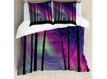 Abakuhaus Set Copripiumino Astratto Per Letto Singolo, Scena Boschiva Cosmica, Antiacaro, Adatto A Chi Soffre Di Allergie, Con Federa, 155 Cm X 220 Cm - 80 X 80 Cm, Multicolore Grigio Antracite